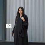 Midnight Elegance Abaya - Women's black modest Islamic dress with flowing sleeves and open front design