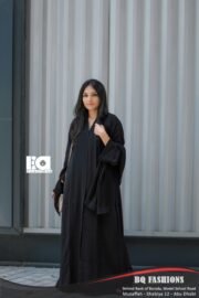 Midnight Elegance Abaya - Women's black modest Islamic dress with flowing sleeves and open front design