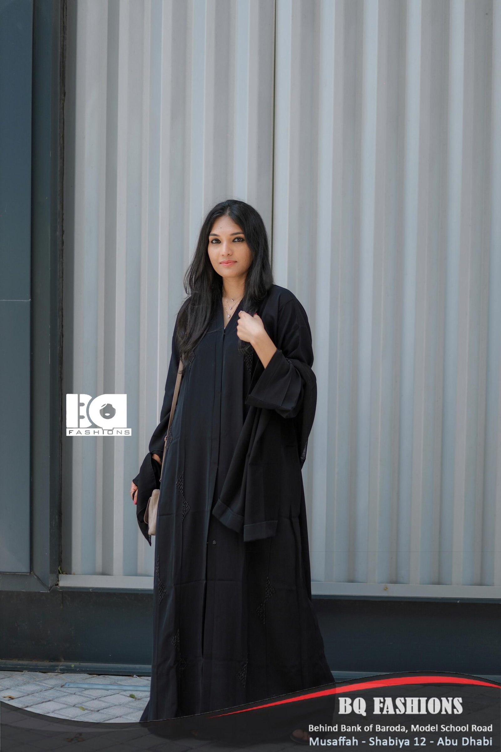 Midnight Elegance Abaya - Women's black modest Islamic dress with flowing sleeves and open front design