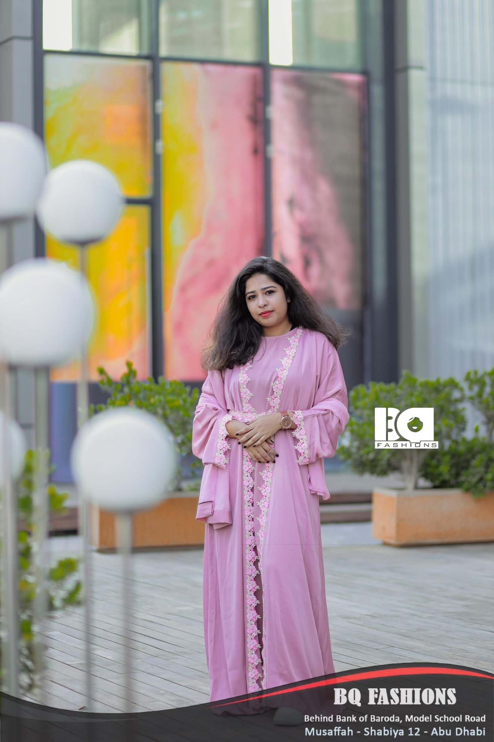 Rose Blossom Embroidered Abaya - Women's pink modest Islamic dress with delicate floral embroidery and flowing sleeves"