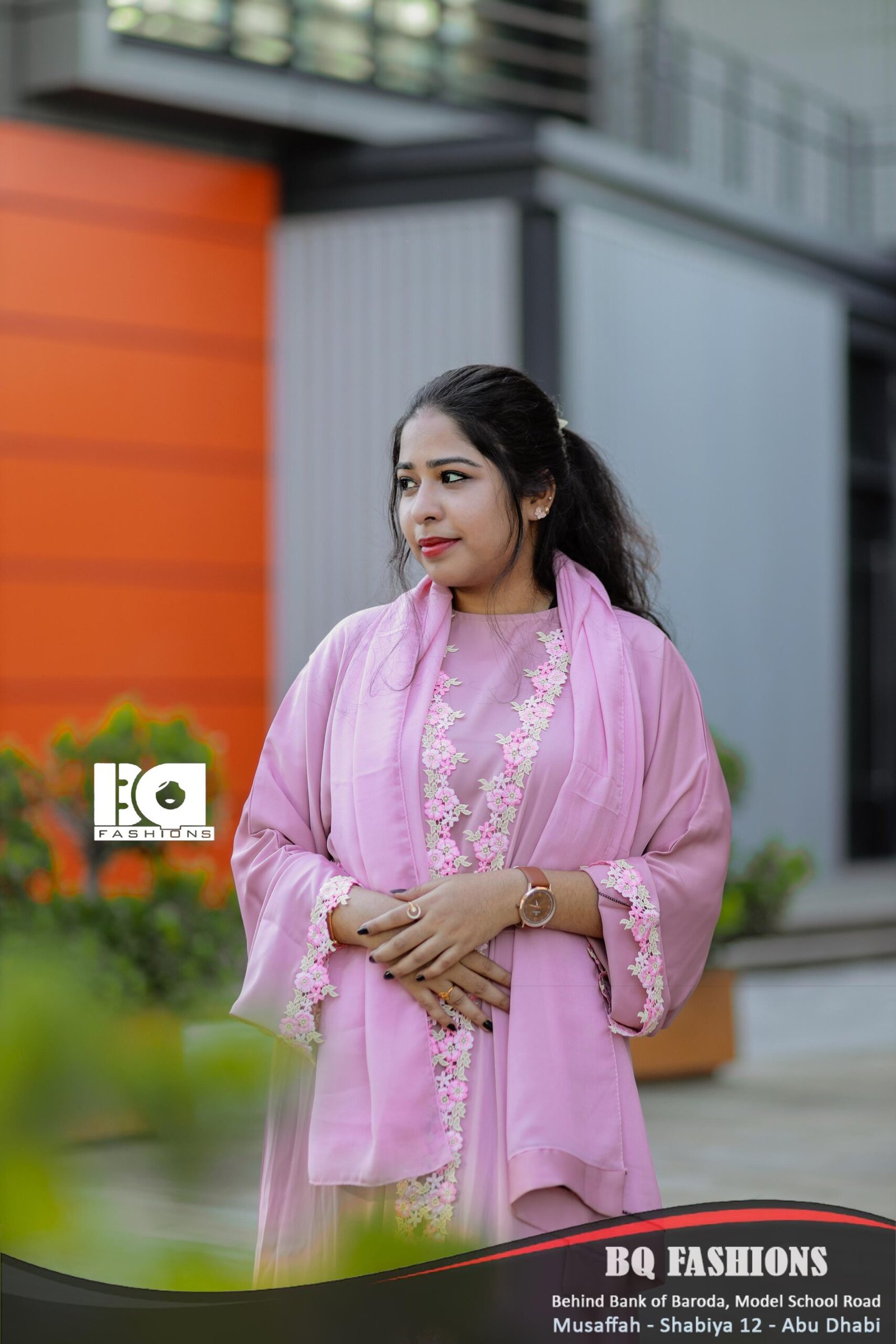 Rose Blossom Embroidered Abaya - Women's pink modest Islamic dress with delicate floral embroidery and flowing sleeves