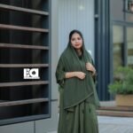 Forest Green Embroidered Abaya - Women's olive green modest Islamic dress with delicate embroidered details and flowing design