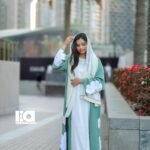 Mint Blossom Floral Abaya - Women's mint green modest Islamic dress with white floral print and flowing silhouette