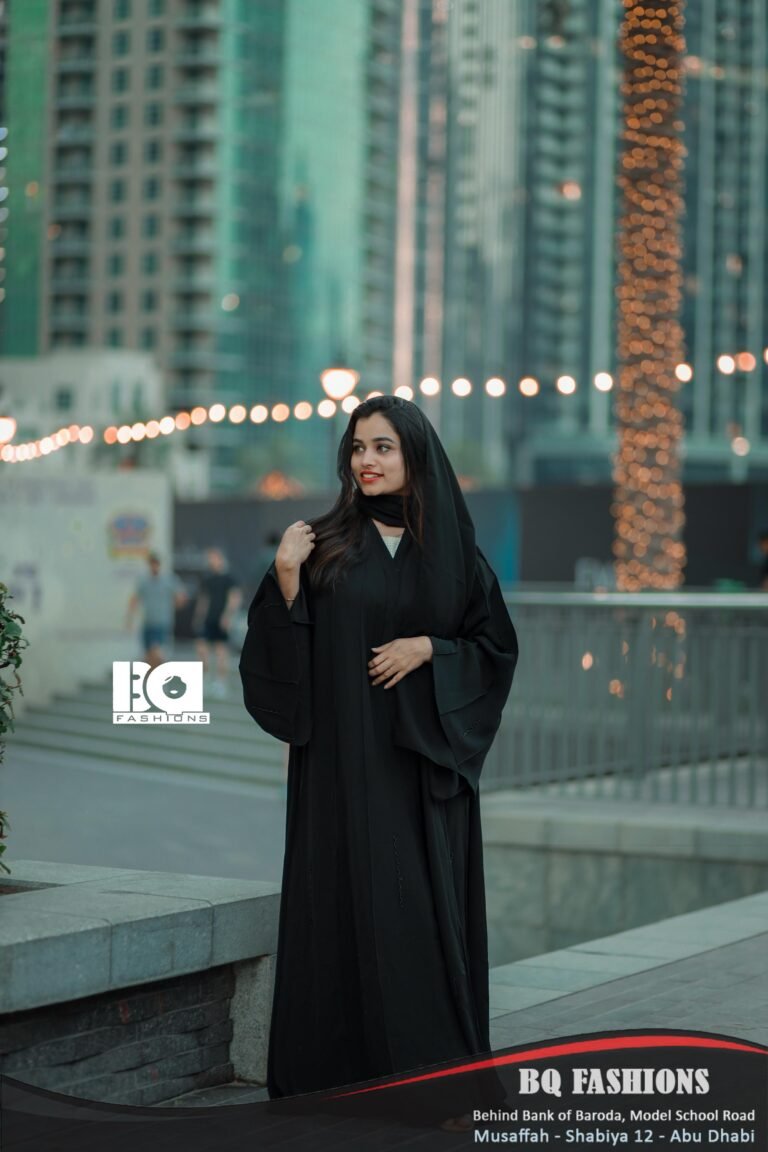 Classic Black Kimono Abaya - Women's black modest Islamic dress with wide kimono-inspired sleeves and flowing design