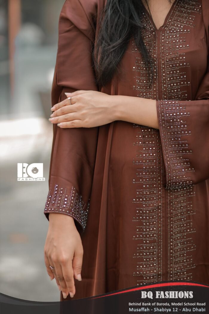 Luxurious brown abaya with sequin embellishments - elegant modest wear for special occasions