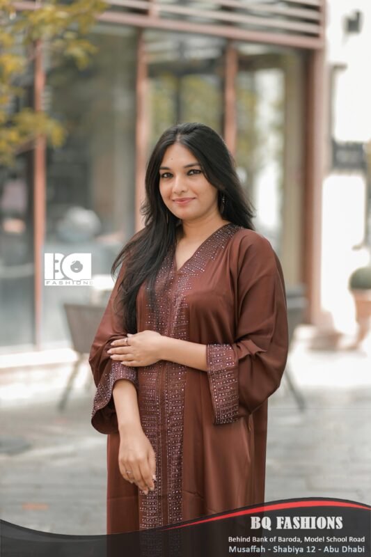 Luxurious brown abaya with sequin embellishments - elegant modest wear for special occasions