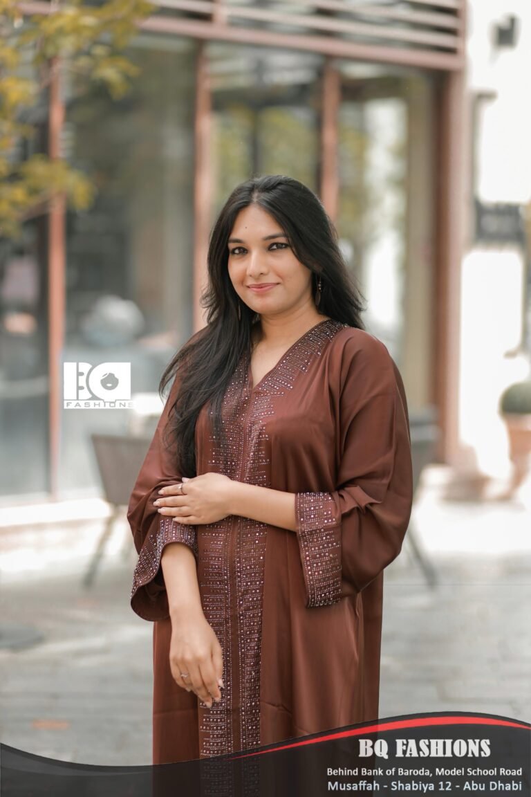 Luxurious brown abaya with sequin embellishments - elegant modest wear for special occasions