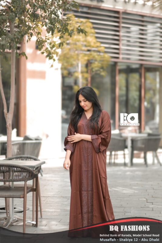 Luxurious brown abaya with sequin embellishments - elegant modest wear for special occasions