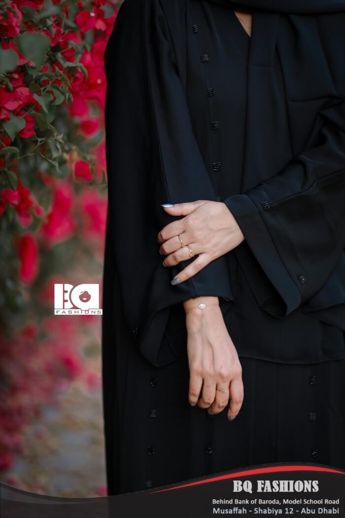 Midnight Black Butterfly Abaya - Women's flowing black modest dress with butterfly sleeves and elegant design
