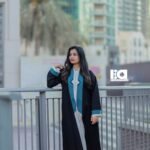 Teal Contrast Trim Abaya - Black modest dress with teal blue trim detailing and open front design