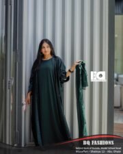 Dark Green Overcoat Abaya – Women’s tailored long Islamic coat with belt for modest fashion