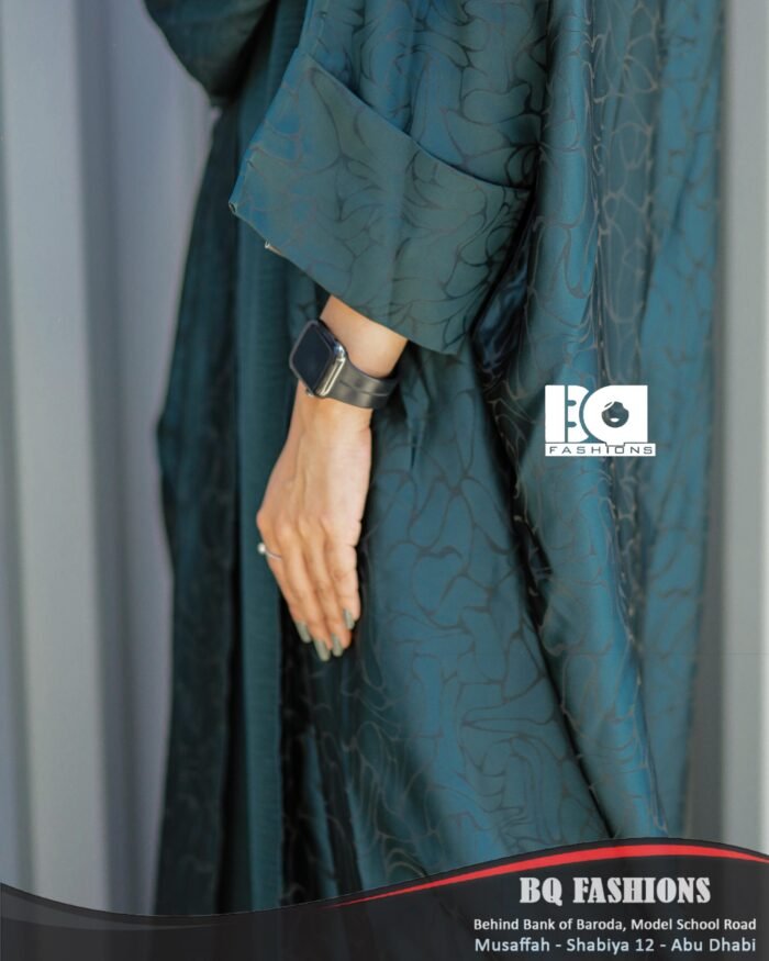 Dark Green Overcoat Abaya – Women’s tailored long Islamic coat with belt for modest fashion