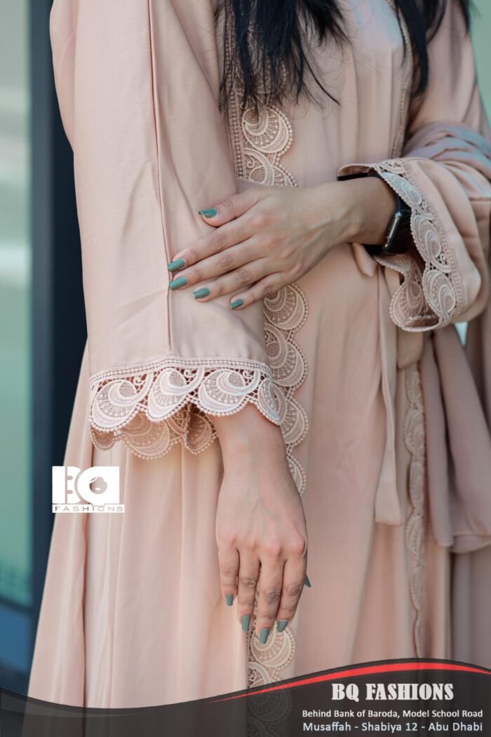 Dusty Rose Lace Overcoat Abaya - Image 3