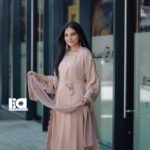 Dusty Rose Lace Trim Abaya - Pink modest dress with delicate lace detailing and tie-waist belt