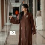 Chocolate Brown Paisley Embroidered Abaya - Traditional embroidered modest dress with paisley motifs