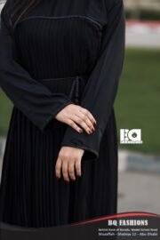 Black Pleated Drawstring Abaya - Modern modest dress with pleated skirt and adjustable waist tie