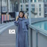 Steel Blue Pleated Front Abaya with Hijab - Contemporary modest dress with vertical pleating and coordinating headscarf