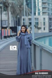 Steel Blue Pleated Front Abaya with Hijab - Contemporary modest dress with vertical pleating and coordinating headscarf