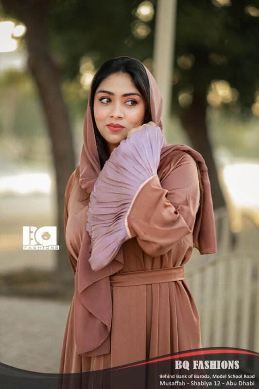 Dusty Rose Ruffled Sleeve Zip-Front Abaya - Women's pink modest Islamic dress with dramatic ruffle sleeves and front zipper detail