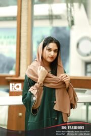 Green and Tan Button-Front Overcoat Abaya - Women's emerald green overcoat with tan base modest Islamic dress featuring button details