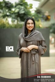 Taupe Sequined Overcoat Abaya - Women's neutral brown overcoat modest Islamic dress with sequin embellishments and layered design