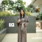 Taupe Sequined Overcoat Abaya - Women's neutral brown overcoat modest Islamic dress with sequin embellishments and layered design