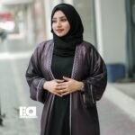Black Embroidered Border Overcoat Abaya - Women's charcoal grey overcoat with black base and white embroidered border modest Islamic dress