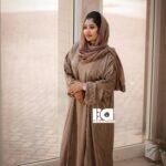 Mocha Silk Elegance Abaya - Women's taupe colored modest Islamic dress with matching hijab