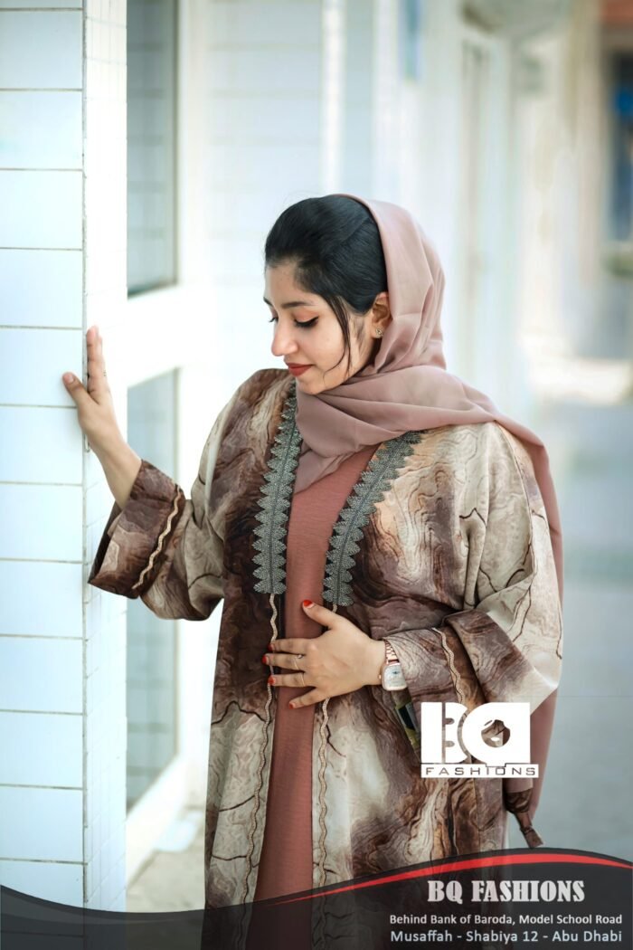 Desert Bloom Embellished Abaya - Women's floral print modest Islamic dress with embroidered trim and matching hijab