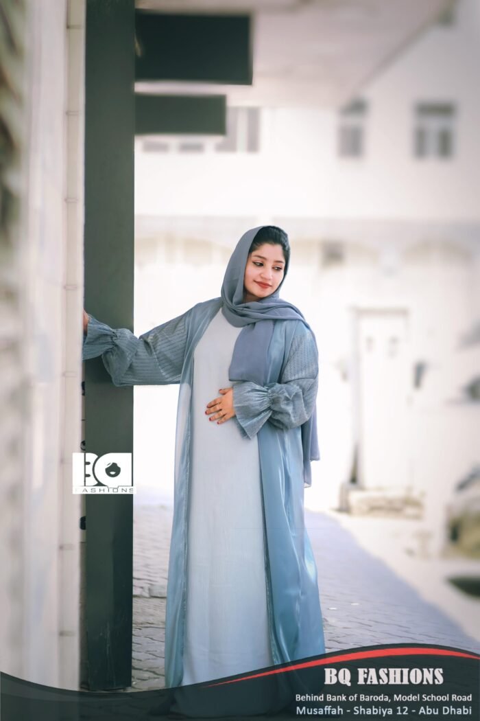 Sage Serenity Textured Sleeve Abaya - Women's sage green modest Islamic dress with textured sleeves and flowing silhouette