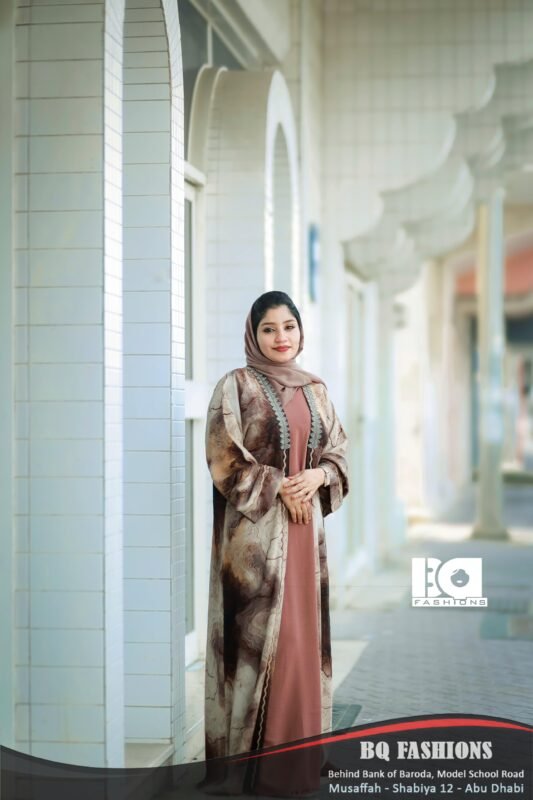 Desert Bloom Embellished Abaya - Women's floral print modest Islamic dress with embroidered trim and matching hijab